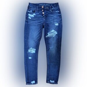 American Eagle Outfitters Dark Blue Distressed Skinny Jeans